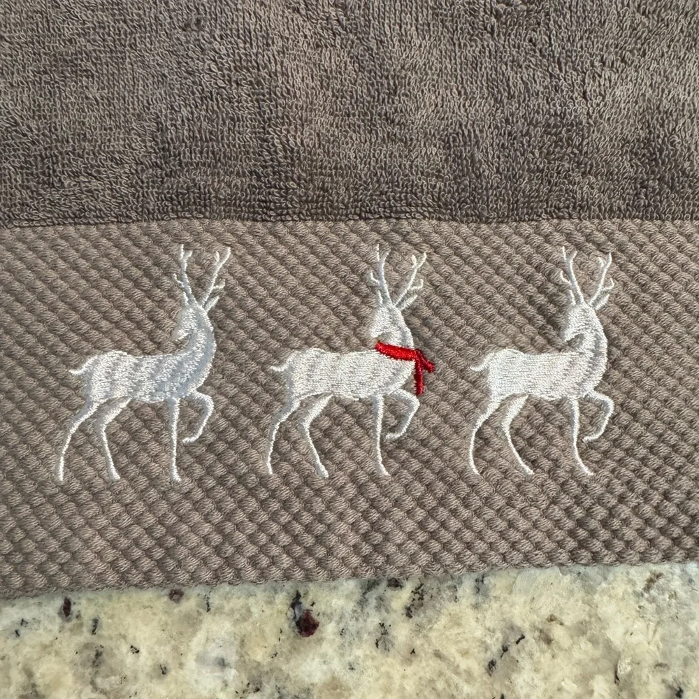 Festive Reindeer Embroidered Towels